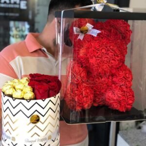 Rosas con Bombones y Oso de Rosas